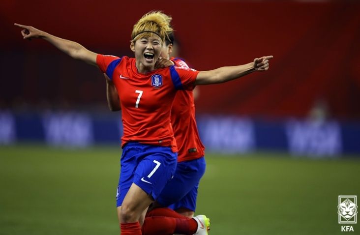 지난 2015 FIFA 캐나다 여자월드컵 코스타리카와의 조별리그 2차전에서 득점 후 기뻐하는 전가을.