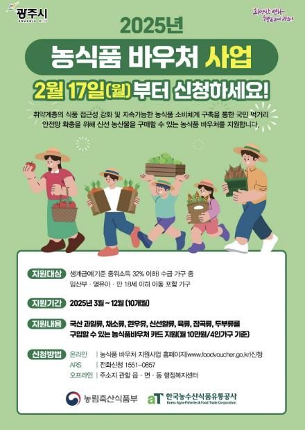 광주시, 취약계층 식생활 지원 위한 농식품 바우처 사업 시행